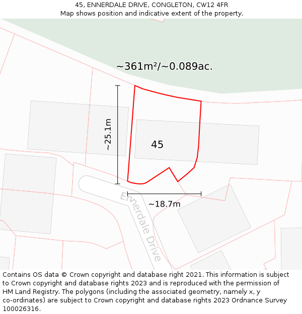 45, ENNERDALE DRIVE, CONGLETON, CW12 4FR: Plot and title map