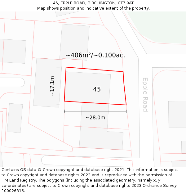 45, EPPLE ROAD, BIRCHINGTON, CT7 9AT: Plot and title map