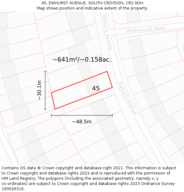 45, EWHURST AVENUE, SOUTH CROYDON, CR2 0DH: Plot and title map