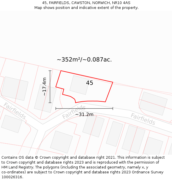 45, FAIRFIELDS, CAWSTON, NORWICH, NR10 4AS: Plot and title map