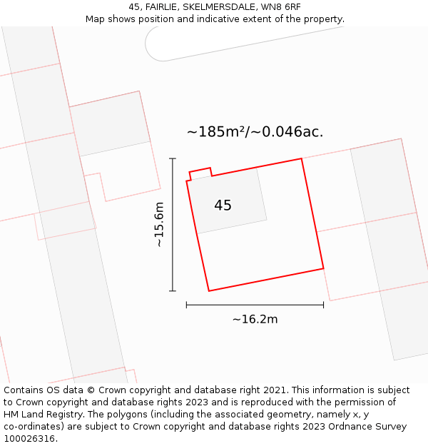 45, FAIRLIE, SKELMERSDALE, WN8 6RF: Plot and title map