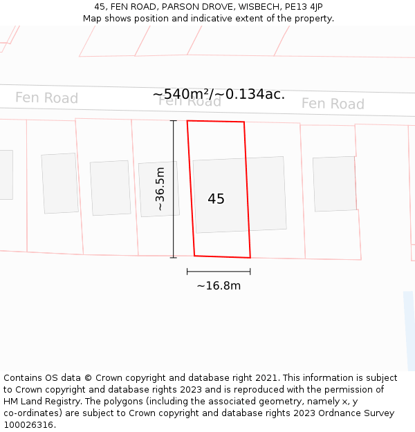 45, FEN ROAD, PARSON DROVE, WISBECH, PE13 4JP: Plot and title map