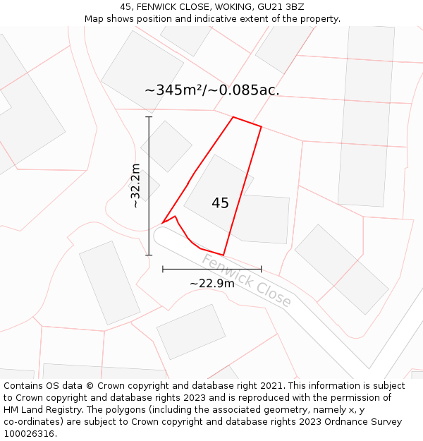 45, FENWICK CLOSE, WOKING, GU21 3BZ: Plot and title map