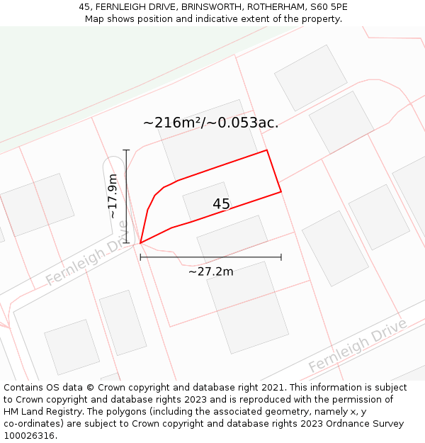 45, FERNLEIGH DRIVE, BRINSWORTH, ROTHERHAM, S60 5PE: Plot and title map