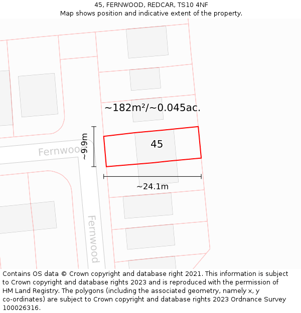 45, FERNWOOD, REDCAR, TS10 4NF: Plot and title map