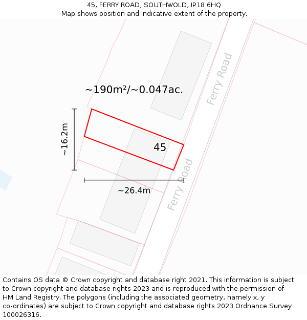 45, FERRY ROAD, SOUTHWOLD, IP18 6HQ: Plot and title map