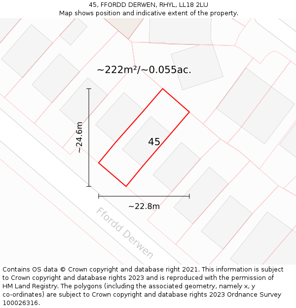 45, FFORDD DERWEN, RHYL, LL18 2LU: Plot and title map