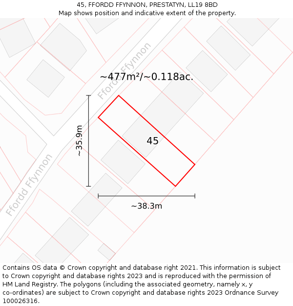45, FFORDD FFYNNON, PRESTATYN, LL19 8BD: Plot and title map