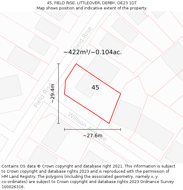 45, FIELD RISE, LITTLEOVER, DERBY, DE23 1DT: Plot and title map