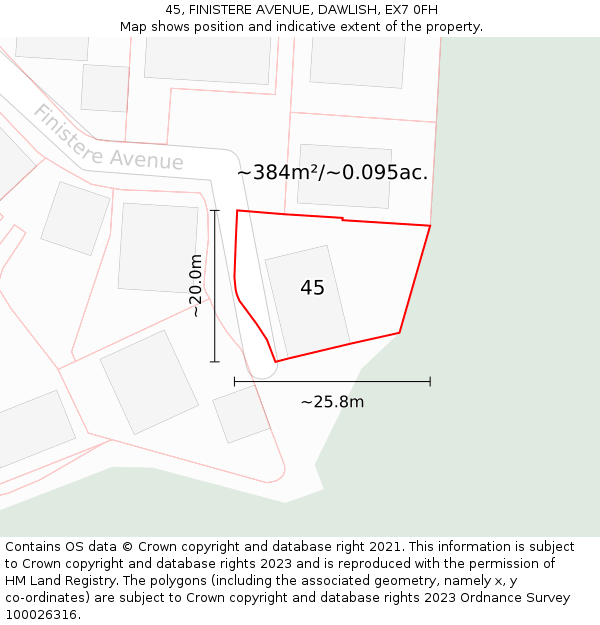 45, FINISTERE AVENUE, DAWLISH, EX7 0FH: Plot and title map