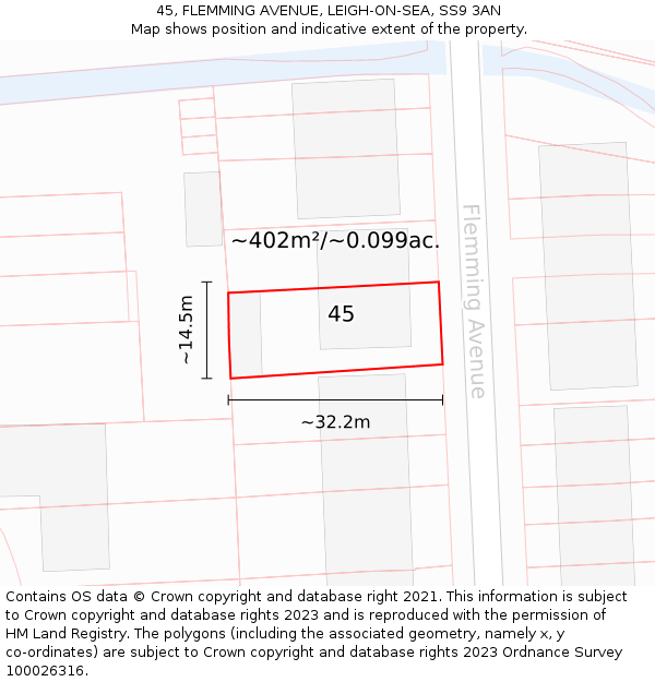 45, FLEMMING AVENUE, LEIGH-ON-SEA, SS9 3AN: Plot and title map