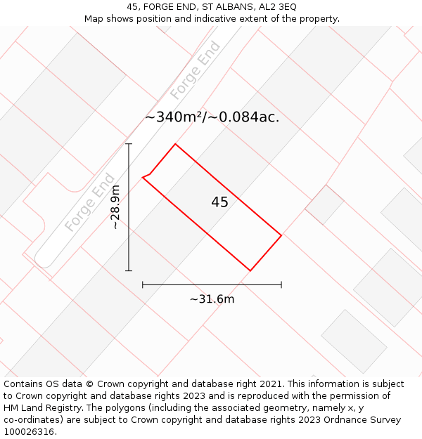 45, FORGE END, ST ALBANS, AL2 3EQ: Plot and title map