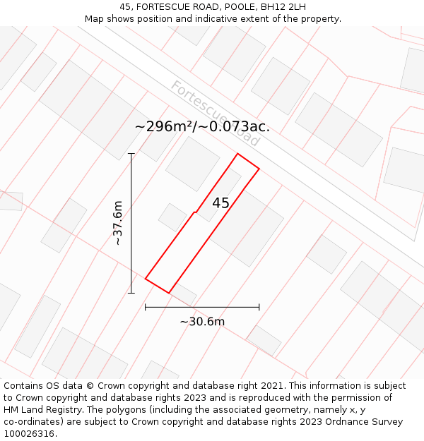 45, FORTESCUE ROAD, POOLE, BH12 2LH: Plot and title map