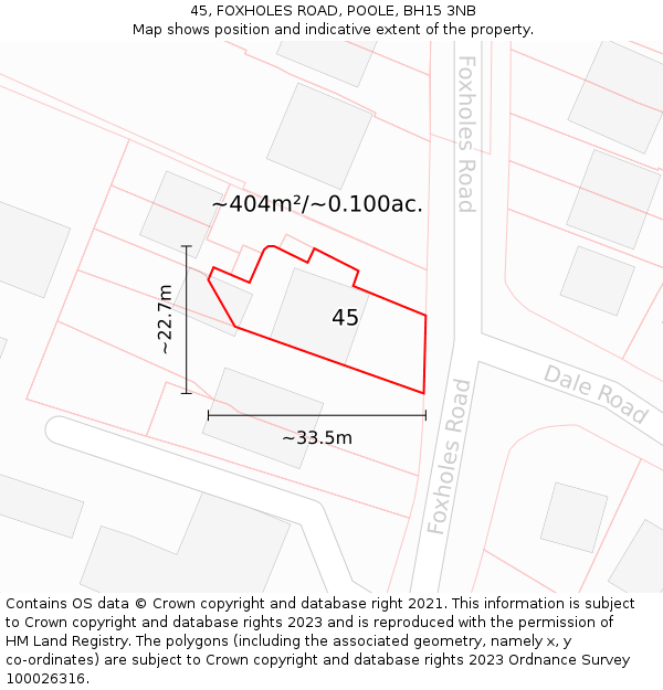 45, FOXHOLES ROAD, POOLE, BH15 3NB: Plot and title map