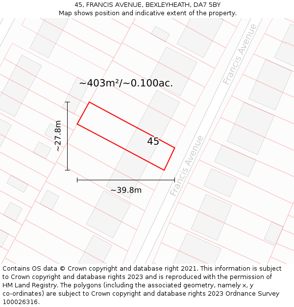 45, FRANCIS AVENUE, BEXLEYHEATH, DA7 5BY: Plot and title map