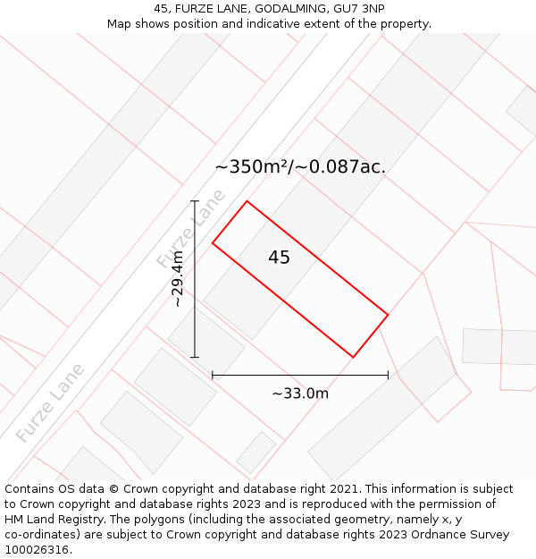 45, FURZE LANE, GODALMING, GU7 3NP: Plot and title map