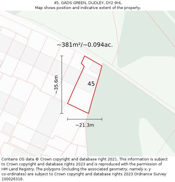 45, GADS GREEN, DUDLEY, DY2 9HL: Plot and title map