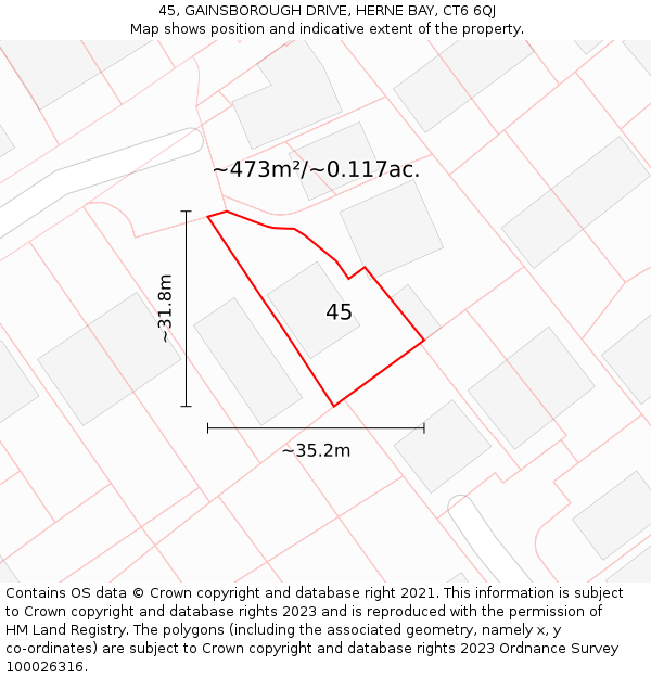 45, GAINSBOROUGH DRIVE, HERNE BAY, CT6 6QJ: Plot and title map