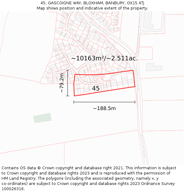 45, GASCOIGNE WAY, BLOXHAM, BANBURY, OX15 4TJ: Plot and title map