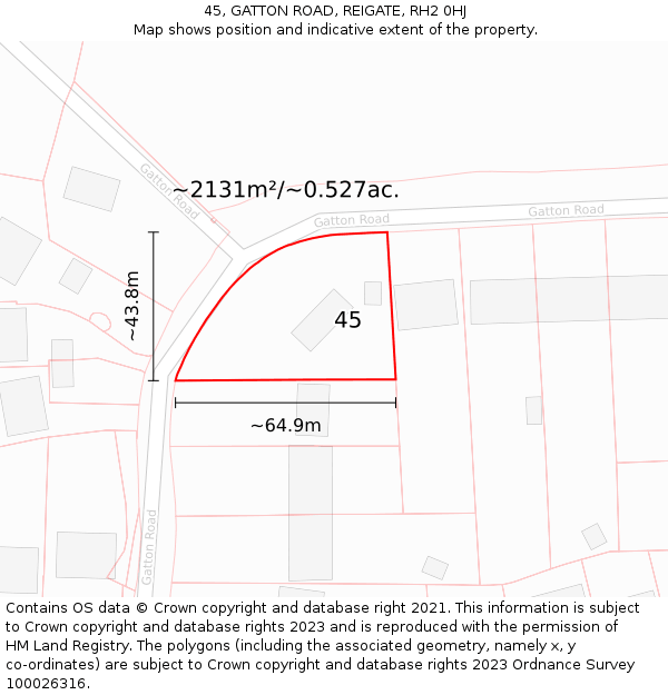 45, GATTON ROAD, REIGATE, RH2 0HJ: Plot and title map