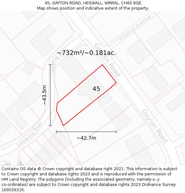 45, GAYTON ROAD, HESWALL, WIRRAL, CH60 8QE: Plot and title map