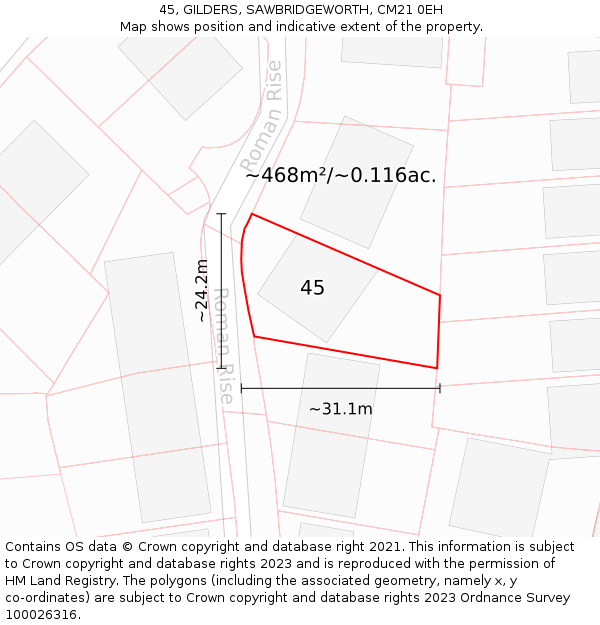 45, GILDERS, SAWBRIDGEWORTH, CM21 0EH: Plot and title map