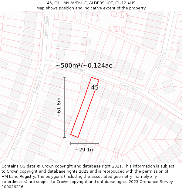 45, GILLIAN AVENUE, ALDERSHOT, GU12 4HS: Plot and title map