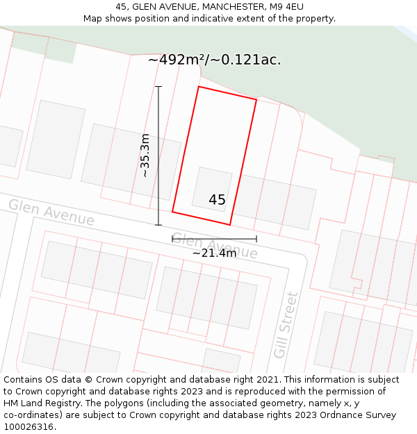 45, GLEN AVENUE, MANCHESTER, M9 4EU: Plot and title map