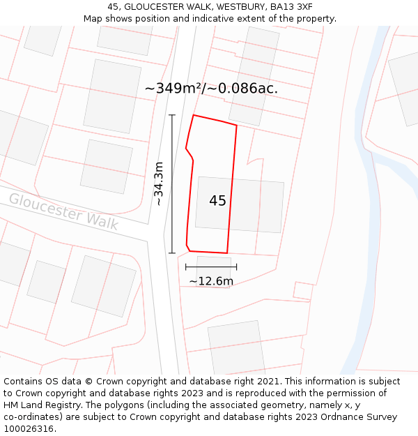 45, GLOUCESTER WALK, WESTBURY, BA13 3XF: Plot and title map