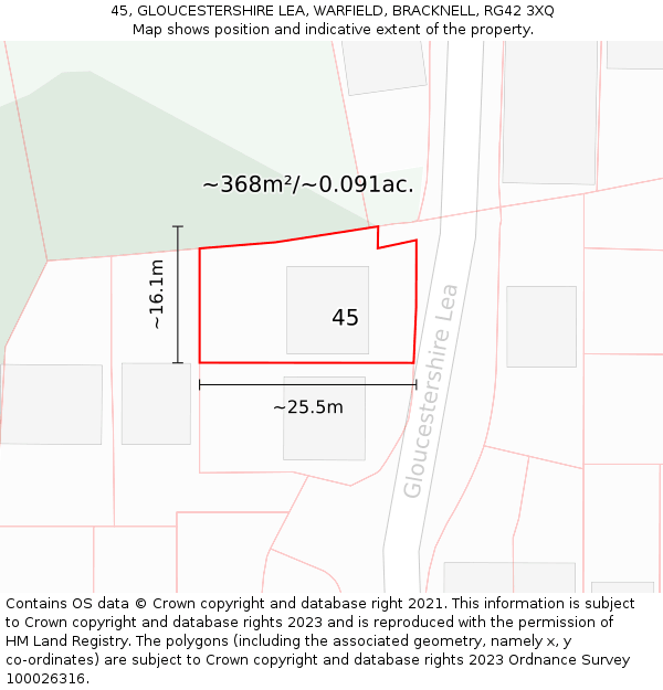 45, GLOUCESTERSHIRE LEA, WARFIELD, BRACKNELL, RG42 3XQ: Plot and title map