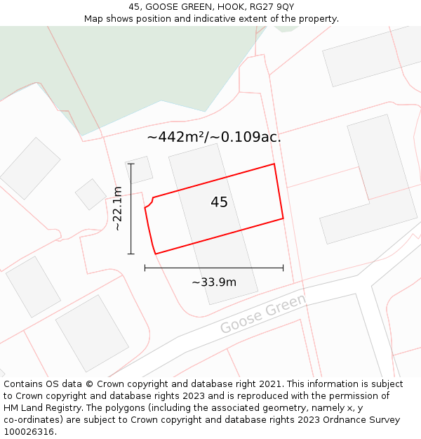 45, GOOSE GREEN, HOOK, RG27 9QY: Plot and title map