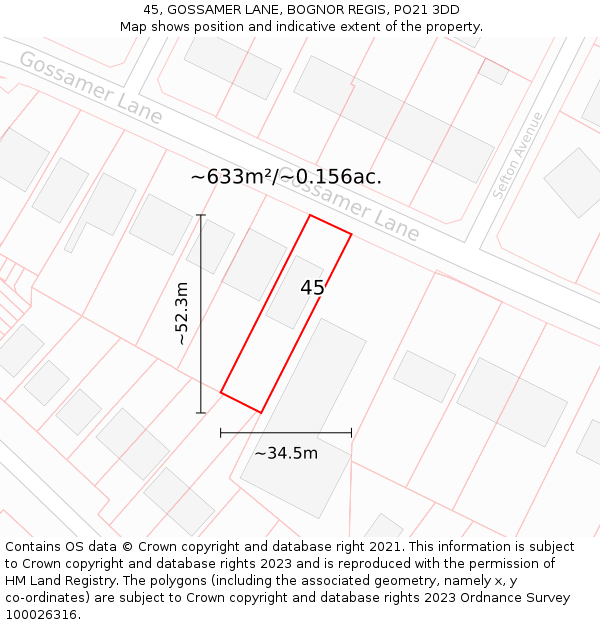 45, GOSSAMER LANE, BOGNOR REGIS, PO21 3DD: Plot and title map