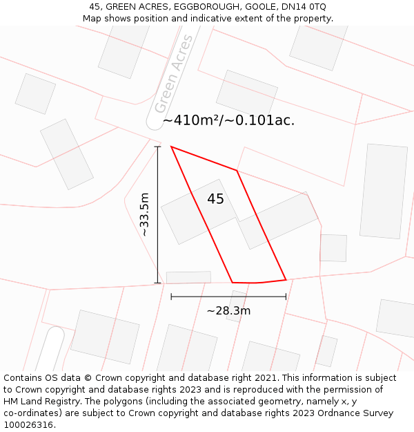 45, GREEN ACRES, EGGBOROUGH, GOOLE, DN14 0TQ: Plot and title map
