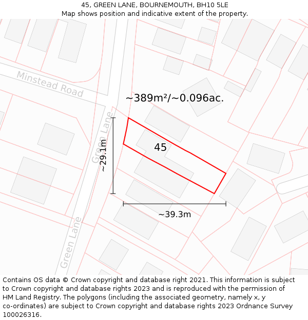 45, GREEN LANE, BOURNEMOUTH, BH10 5LE: Plot and title map