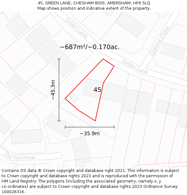 45, GREEN LANE, CHESHAM BOIS, AMERSHAM, HP6 5LQ: Plot and title map