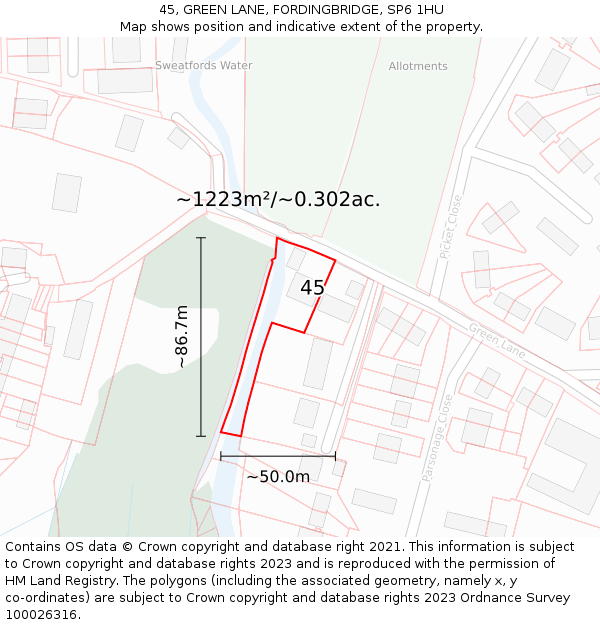 45, GREEN LANE, FORDINGBRIDGE, SP6 1HU: Plot and title map