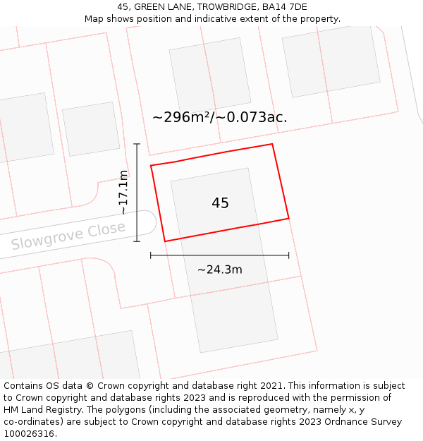 45, GREEN LANE, TROWBRIDGE, BA14 7DE: Plot and title map