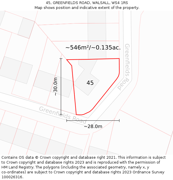 45, GREENFIELDS ROAD, WALSALL, WS4 1RS: Plot and title map