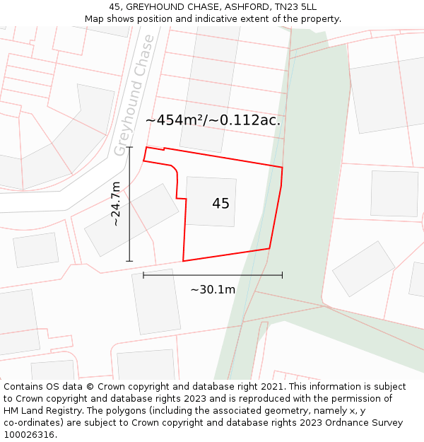 45, GREYHOUND CHASE, ASHFORD, TN23 5LL: Plot and title map