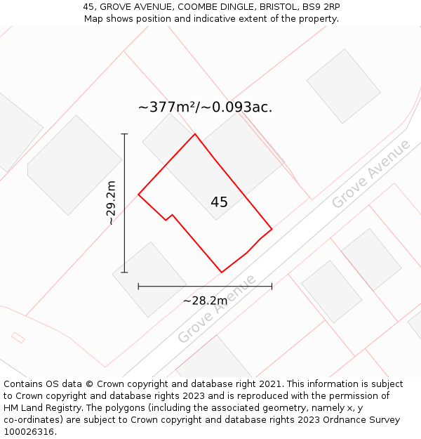 45, GROVE AVENUE, COOMBE DINGLE, BRISTOL, BS9 2RP: Plot and title map