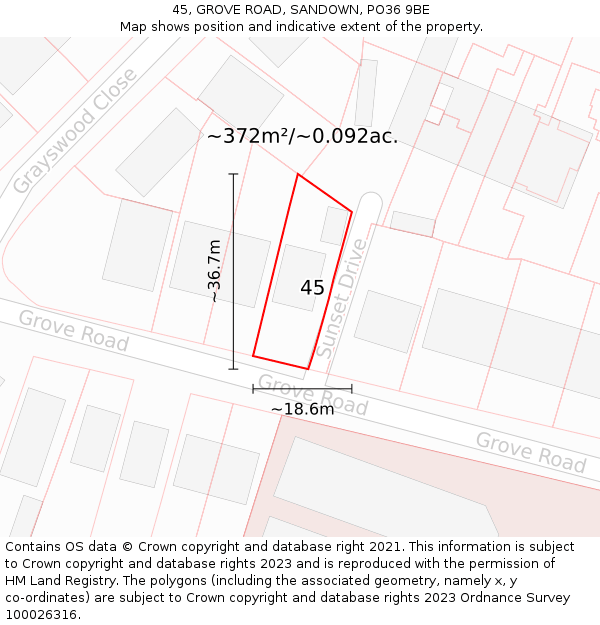 45, GROVE ROAD, SANDOWN, PO36 9BE: Plot and title map