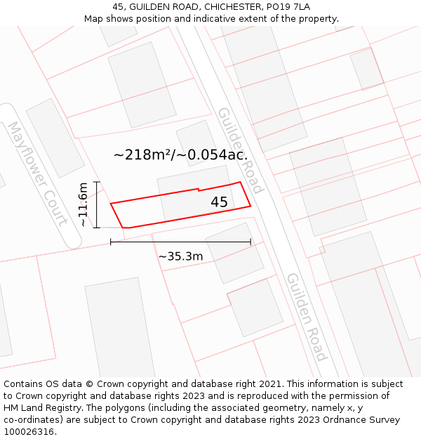 45, GUILDEN ROAD, CHICHESTER, PO19 7LA: Plot and title map
