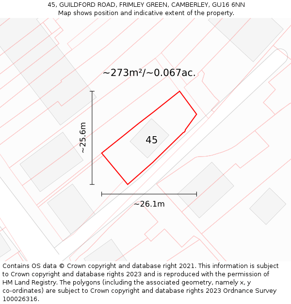 45, GUILDFORD ROAD, FRIMLEY GREEN, CAMBERLEY, GU16 6NN: Plot and title map