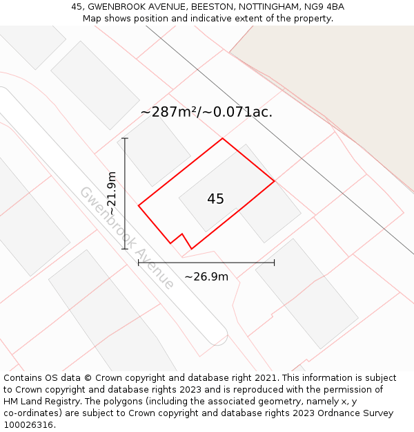 45, GWENBROOK AVENUE, BEESTON, NOTTINGHAM, NG9 4BA: Plot and title map