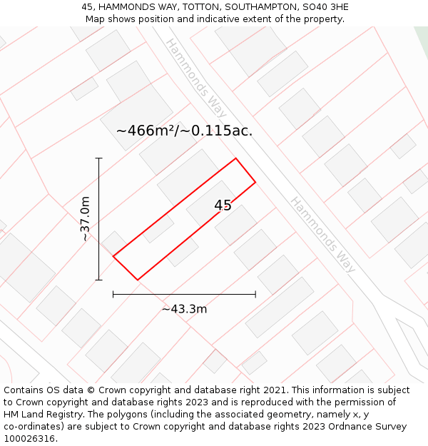 45, HAMMONDS WAY, TOTTON, SOUTHAMPTON, SO40 3HE: Plot and title map