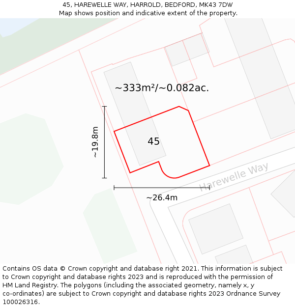 45, HAREWELLE WAY, HARROLD, BEDFORD, MK43 7DW: Plot and title map