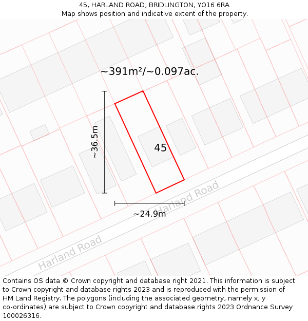 45, HARLAND ROAD, BRIDLINGTON, YO16 6RA: Plot and title map