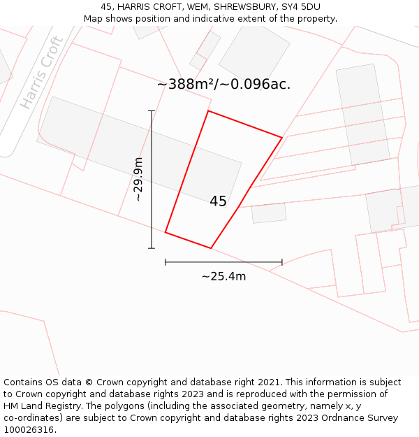 45, HARRIS CROFT, WEM, SHREWSBURY, SY4 5DU: Plot and title map