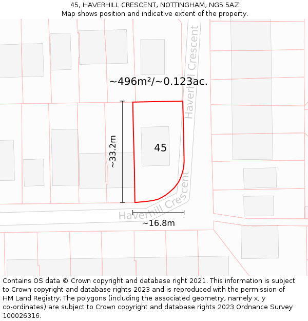 45, HAVERHILL CRESCENT, NOTTINGHAM, NG5 5AZ: Plot and title map