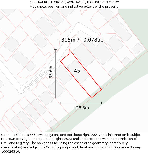 45, HAVERHILL GROVE, WOMBWELL, BARNSLEY, S73 0DY: Plot and title map